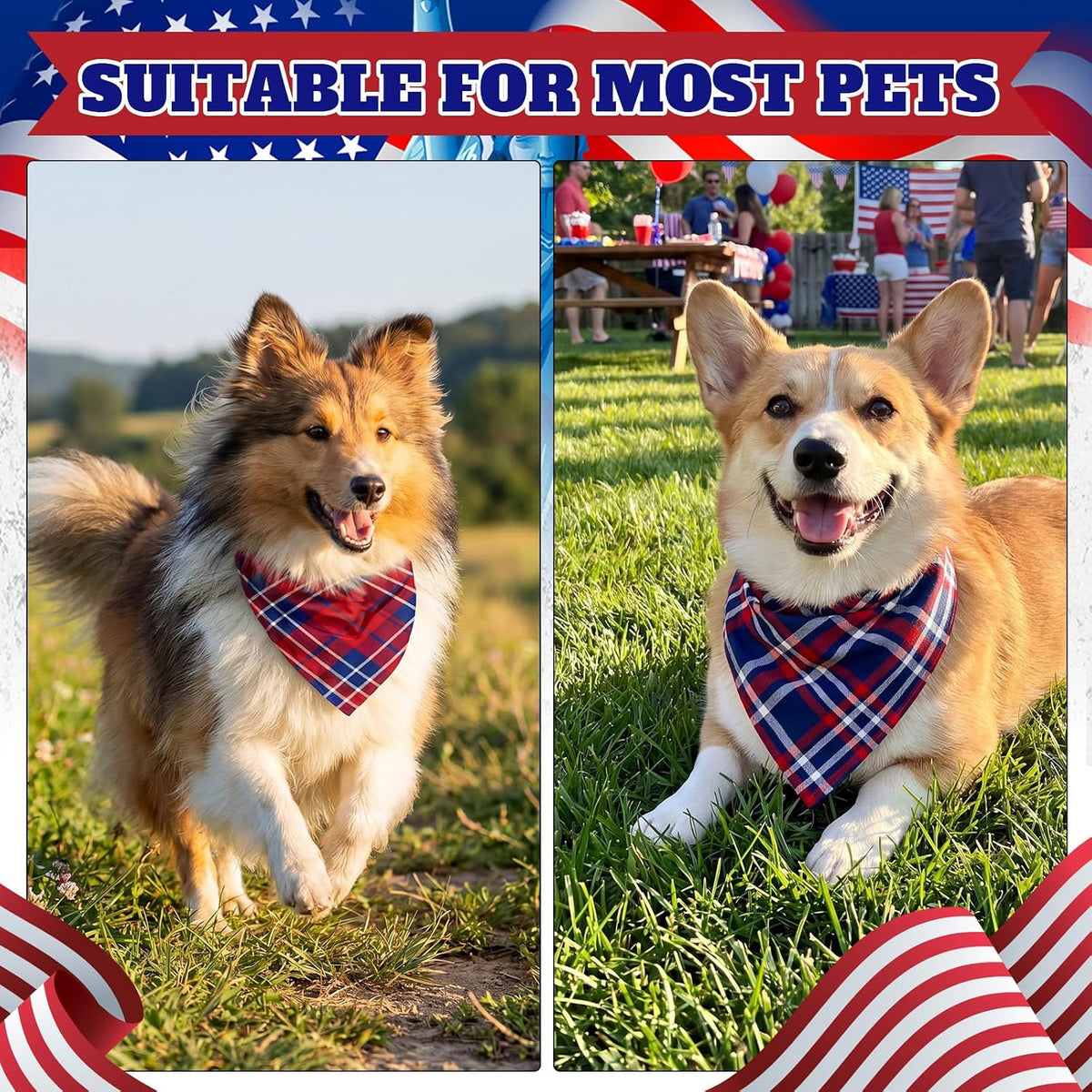 Abbylike 100 Pcs Fall Thanksgiving Dog Bandanas Bulk - Patriotic Plaid / 25.6 x 17.7 x 17.7 Inch - image 2