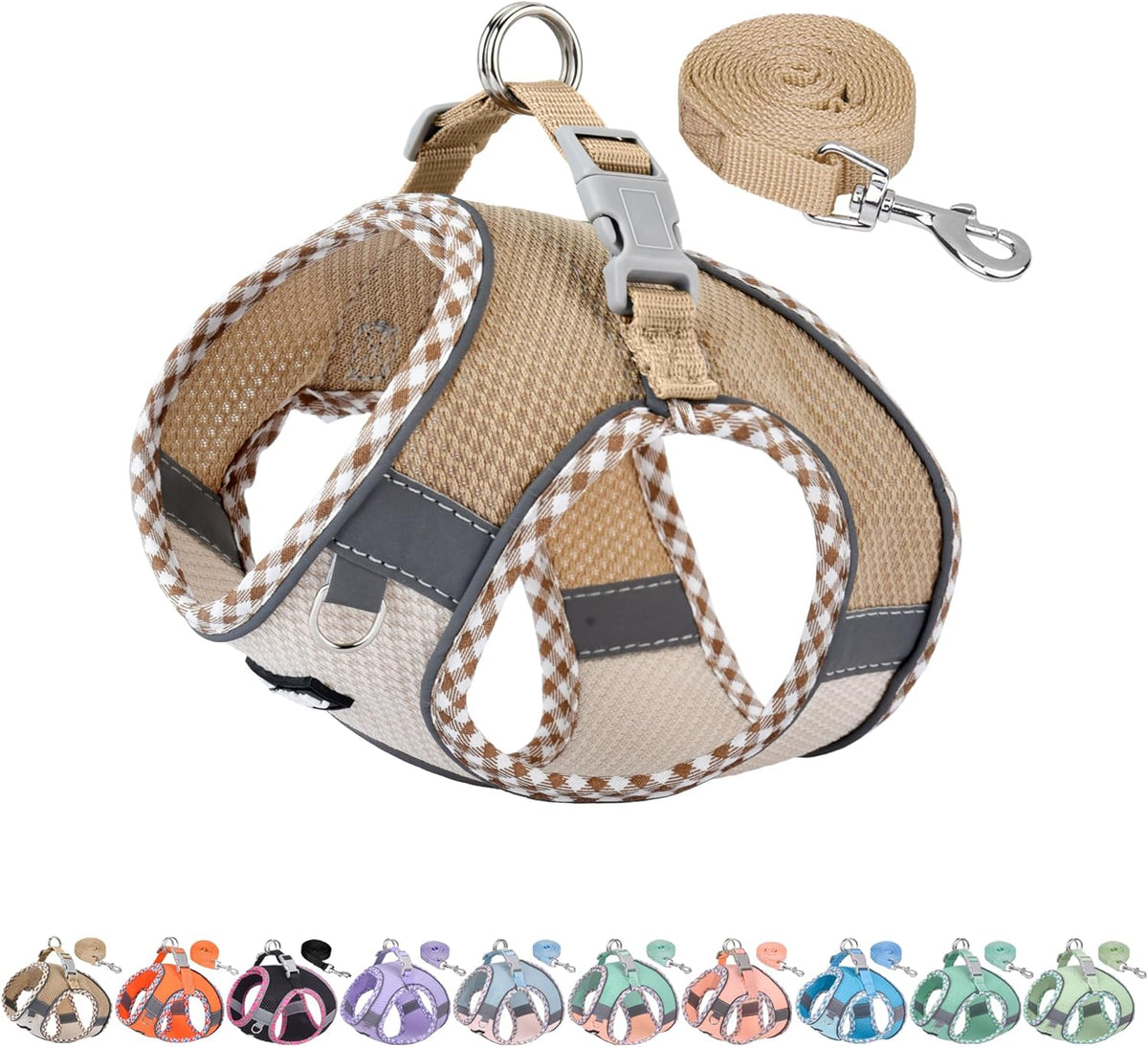 Breathable Dog Harness Small Sized and Leash Set - Brown-Beige / XXXS(Chest: 8.5 - 10")