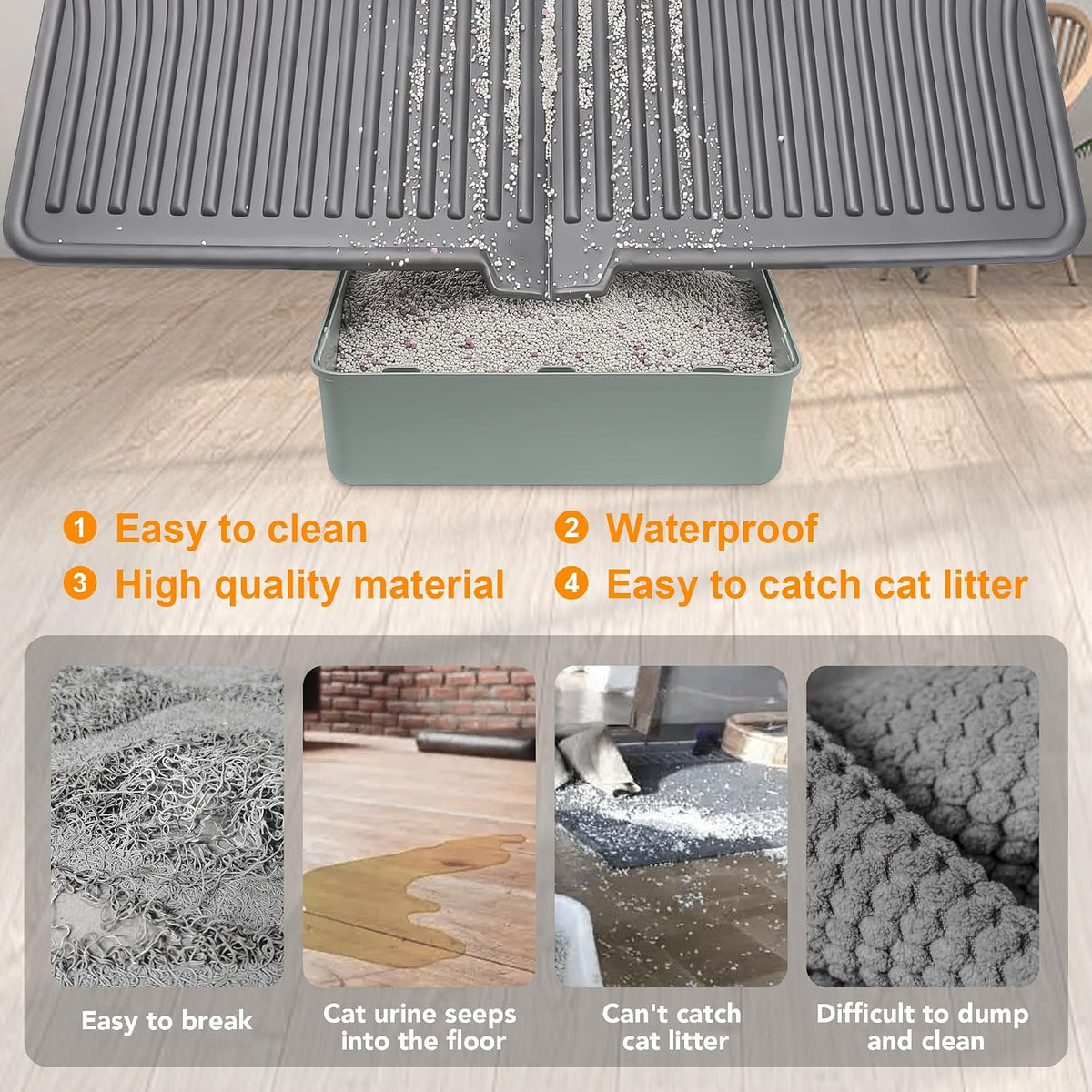 UPSKY Large Cat Litter Mat 31" x 24" Waterproof and Washable - 2.Grey - image 3