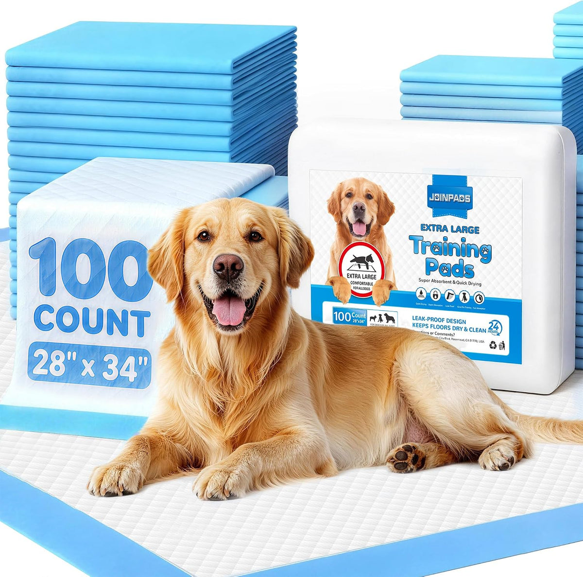 100 Count Puppy Pads 28"x34", Super Absorbent - 28"x34" 100-Count