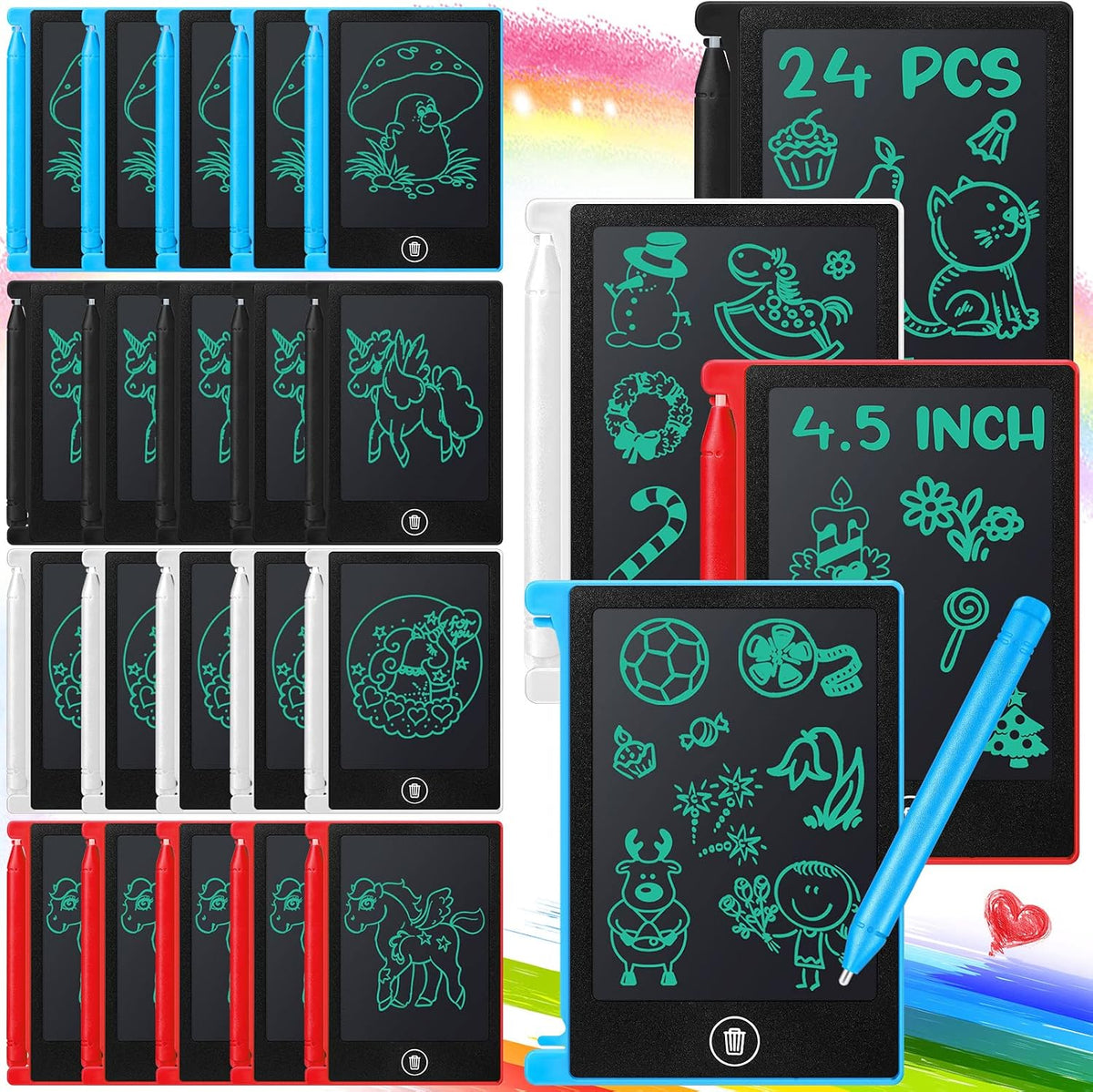 Zhehao 24 Pack 4.5" LCD Writing Tablet for Kids - Core Colors / Classic