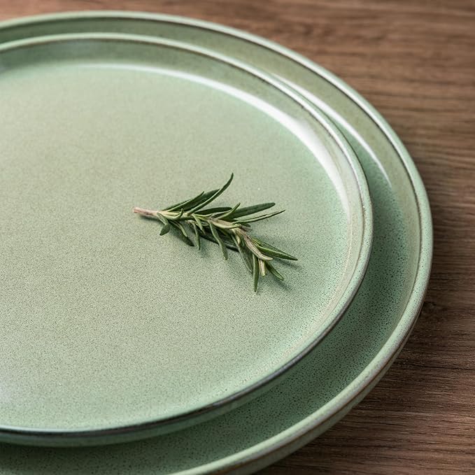 GBHOME Ceramic Dinnerware Sets for 6, 18 Pieces Stoneware Plates and Bowls Sets, Scratch Resistant Dishes, Dishwasher & Microwave Safe-Pastel Green