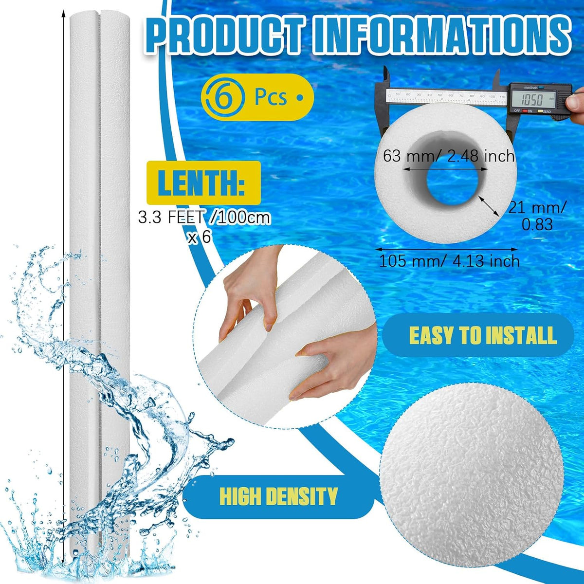 Hanaive jumbo pool noodles, 40 inch hollow EPE foam tubes in black, 4 pack - view 17