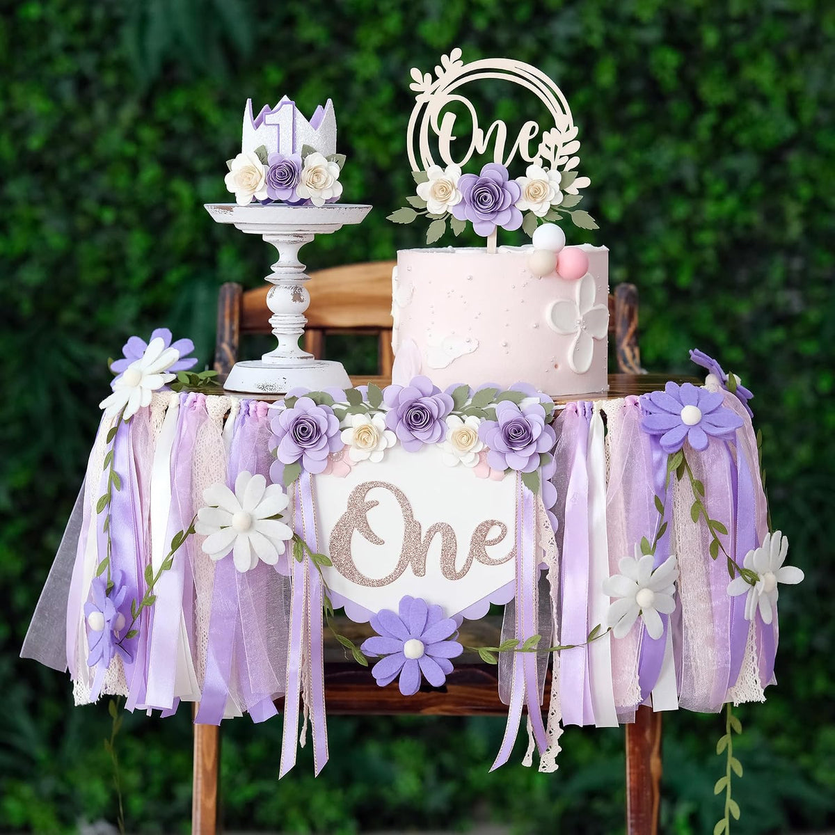First Birthday Decorations for Boy Blue One Year Old High Chair - Purple
