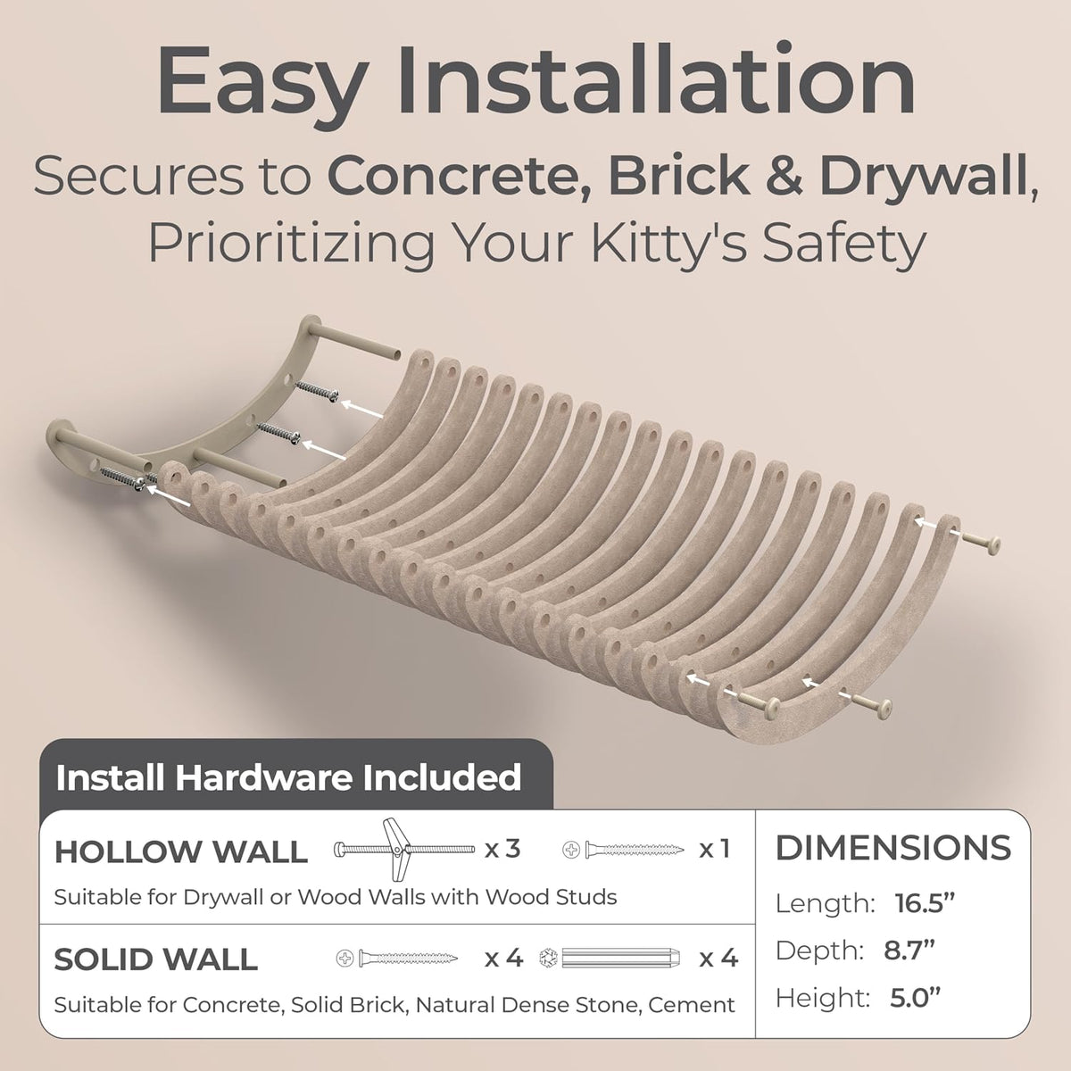 Cat Wall Shelves Set, Indoor & Outdoor by Pryde Pets - Oatmeal / 1 Curved Cat Climber - image 4