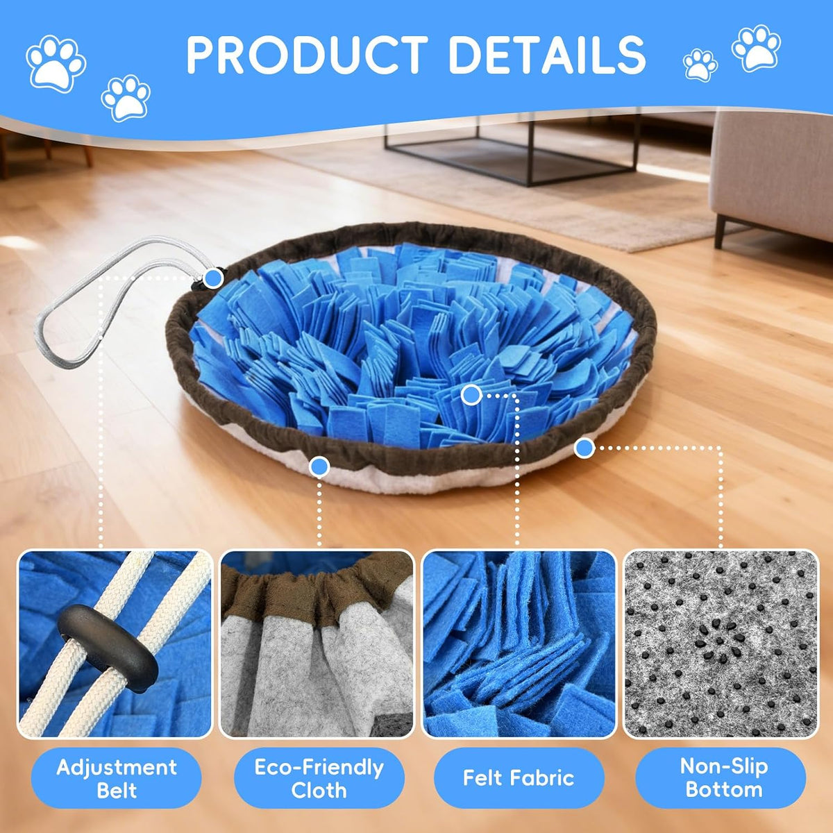 Snuffle Mat for Dogs, Adjustable Interactive Puzzle Toy - Blue-48cm - image 4
