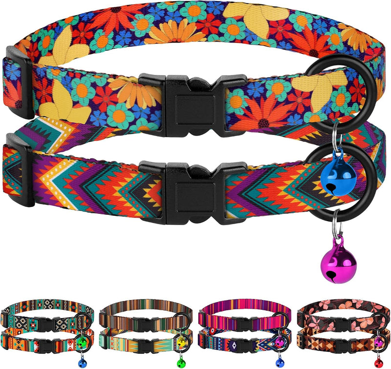 Cat Collars 2 Pack, Soft Cute Breakaway Collar with Bell - Floral + Arrows