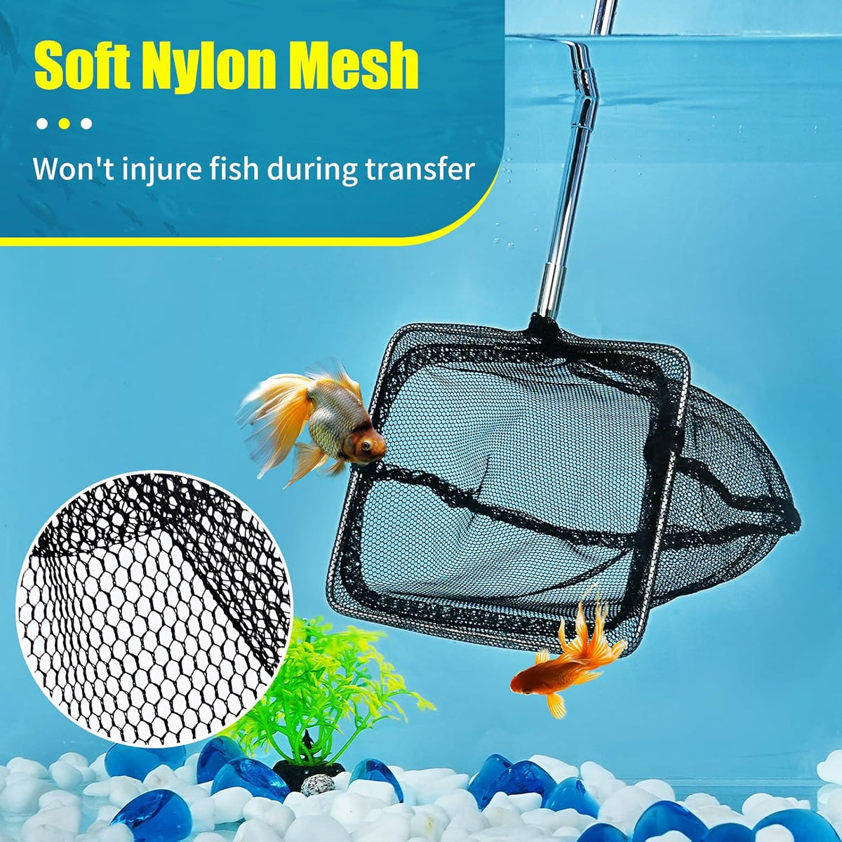 AQUANEAT Aquarium Net with Extendable Long Handle - 3 Inch (Pack of 2)