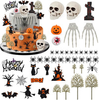 44PCS Halloween Cake Toppers with Spider Bat Castle Pumpkin Skull - Halloween