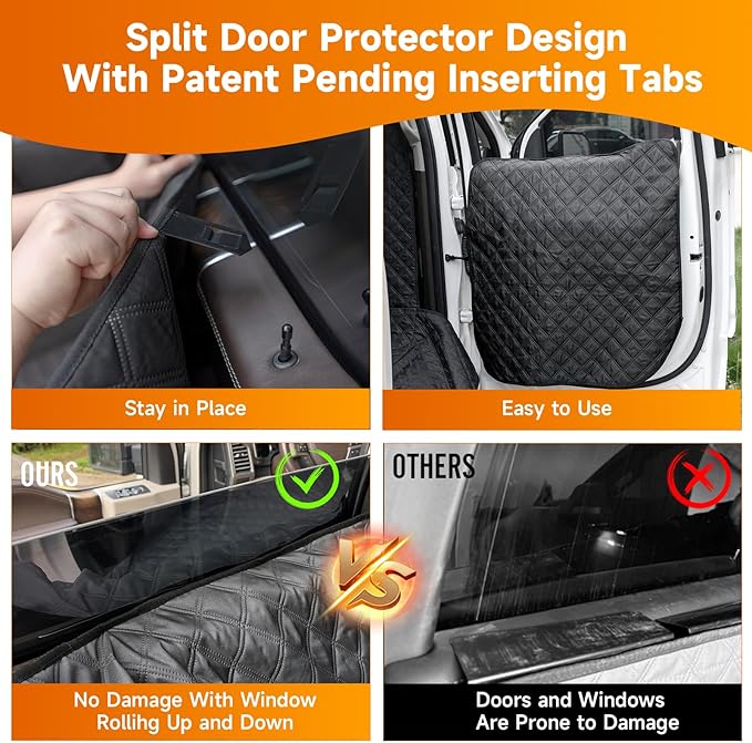 XL Dog Truck Seat Cover with Car Door Protector, for Trucks with Flip Up Rear Seats, Waterproof Full Coverage Dog Seat Cover for Full Size Crew Cab Trucks F150 F250