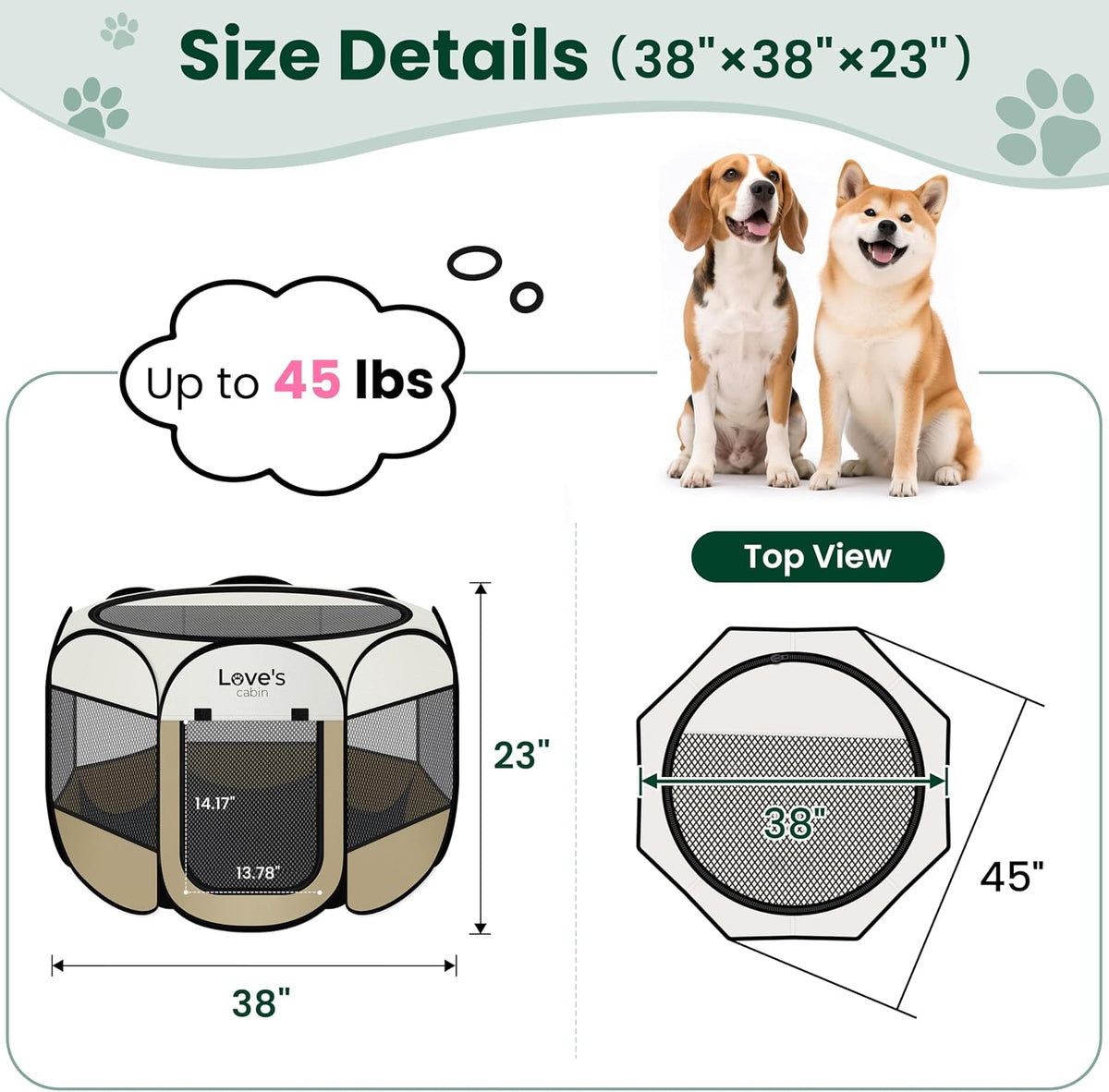 Love's cabin Pet Puppy Dog Playpen - Khaki / 38.0"L x 38.0"W x 23.0"H - image 3
