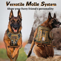 rabbitgoo Dog Harness for Large Dogs No Pull, Tactical Service Pet Vest with Molle and Control Handle, Adjustable and Reflective Military Harness for Easy Walking and Training, Brown camo, L