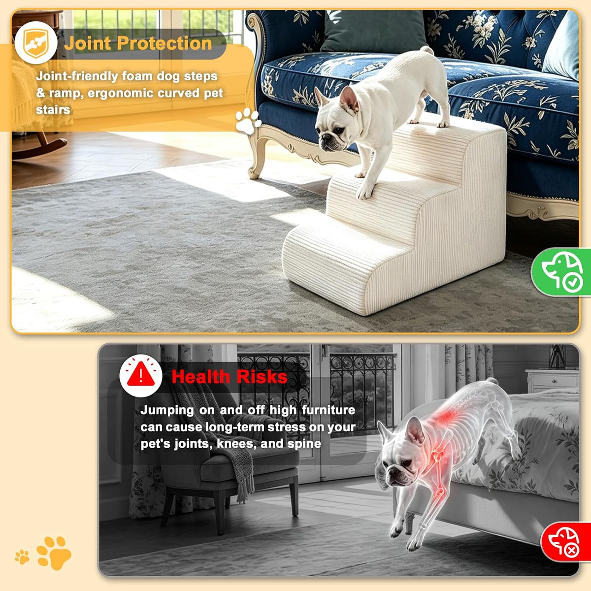 Dog Stairs for Bed & Couch, 18" H 4-Step Pet Ramp for Small Dogs - Beige / 3 / Standard 15" Height - image 3