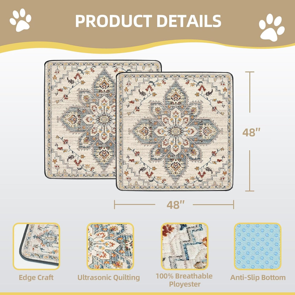 Washable Pee Pad for Dogs - White Medallion / 48" x 48" (2 Pack) - image 2