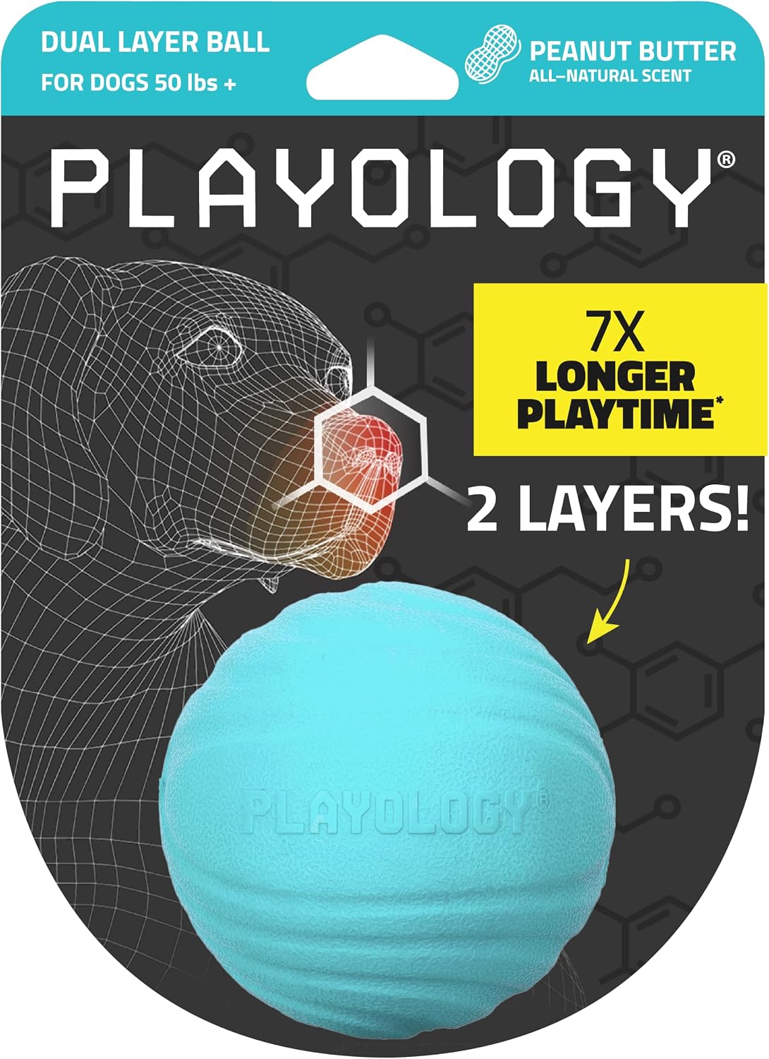 Playology Durable Large Dual Layer Dog Ball, Peanut Butter Scent - Jumbo / Peanut Butter