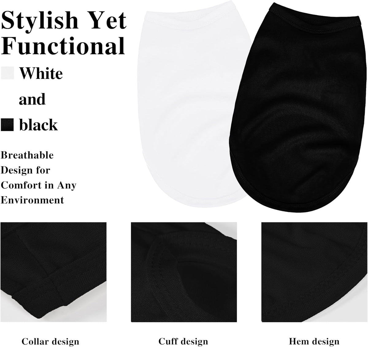 2 Pack Solid Color Dog Shirts, Lightweight, Quick Dry - Black,White / M (16'' Chest) - image 2