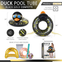 POZA inflatable duck pool float tube with gold confetti, sunglasses and orange beak - view 25