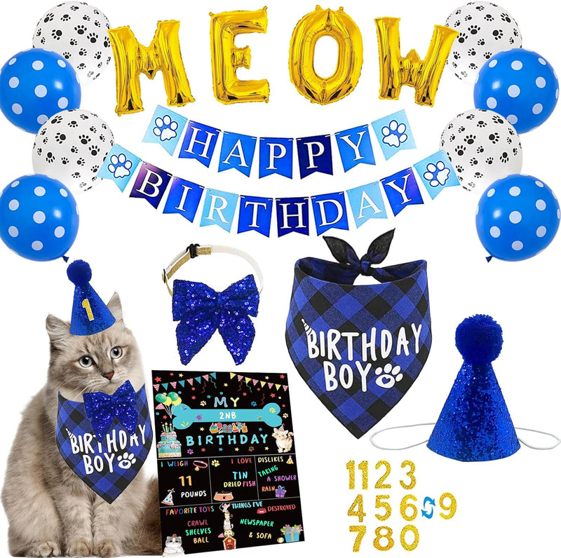 Cat Kitten Birthday Bandanas Cat Birthdays Party Supplies Party Hat - Gold