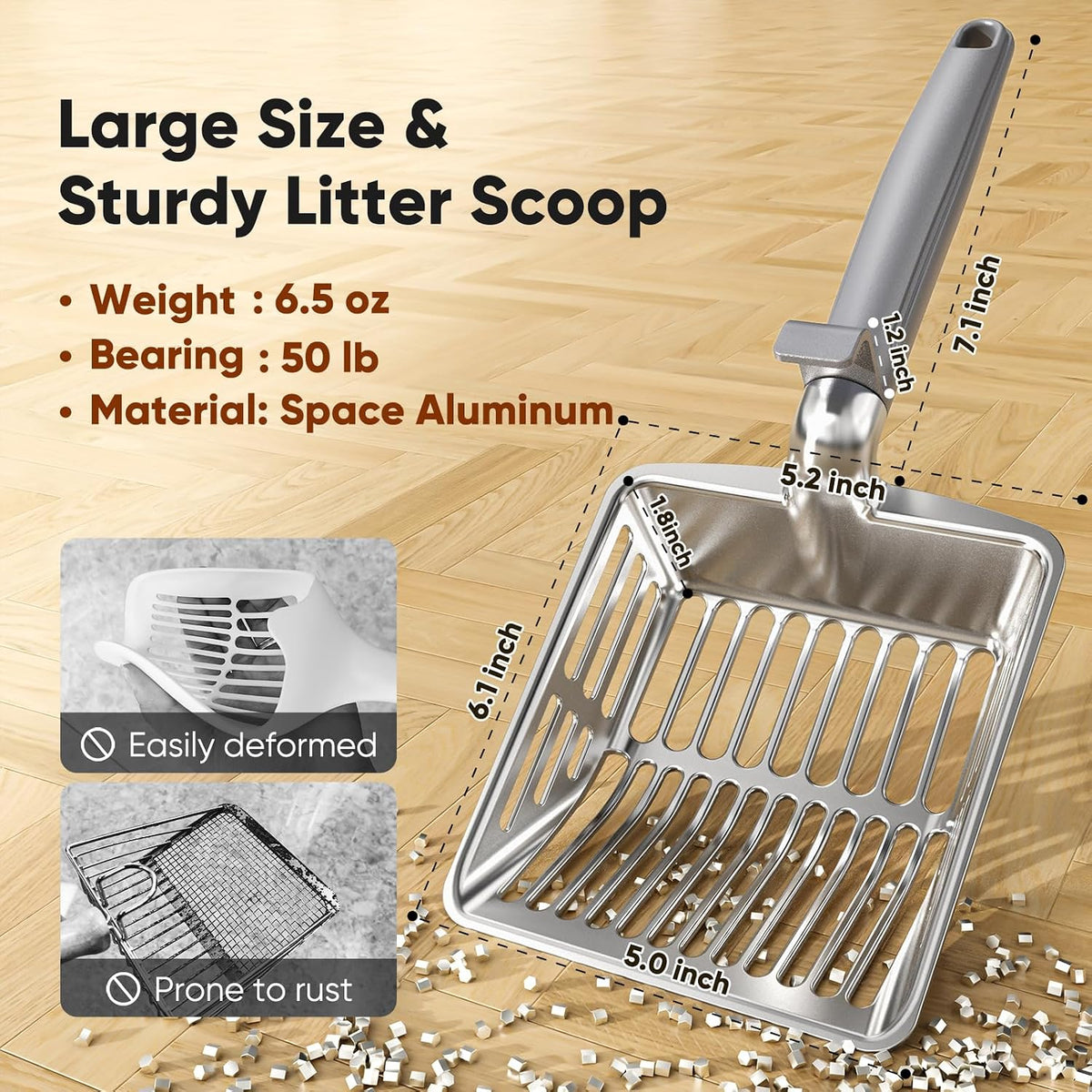 Large Metal Cat Litter Scoop w/ Deep Shovel - Grey - image 2