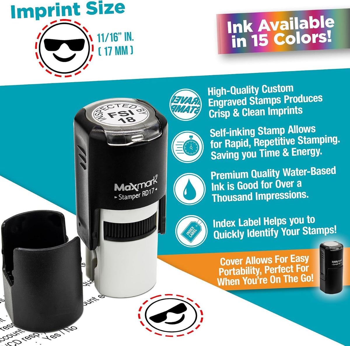 MaxMark round self-inking paw emoji stamp with blue ink - view 7