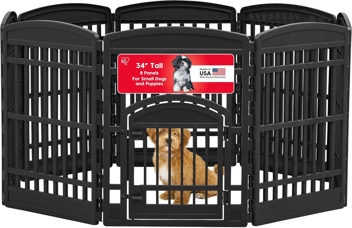 IRIS USA 4-Panel Dog Playpen, Pet Enclosure - 8 Panel - 34" H / Black