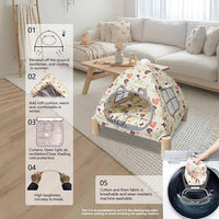 2-in-1 Elevated Cat Tent Cat House, Quick Assembly and Disassembly, Portable Indoor/Outdoor Cute Cat Bed Cave-Butterfly and Flower
