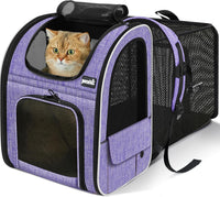 pecute Cat Backpack Expandable - Purple / 12.6"L x 10.2"W x 16.5"H / Mesh Window