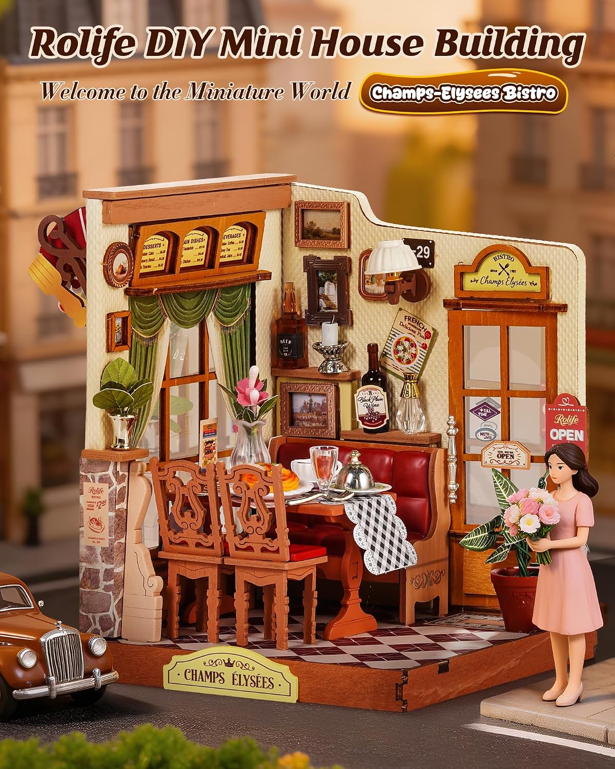 Rolife Tipsy Cat Bar DIY miniature kit, layered mini bar scene for a bookshelf - view 11