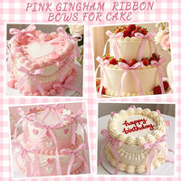 30 Pack Bow Cake Toppers Black Ribbon Bows for Cake Halloween Party - Pink Gingham - image 2