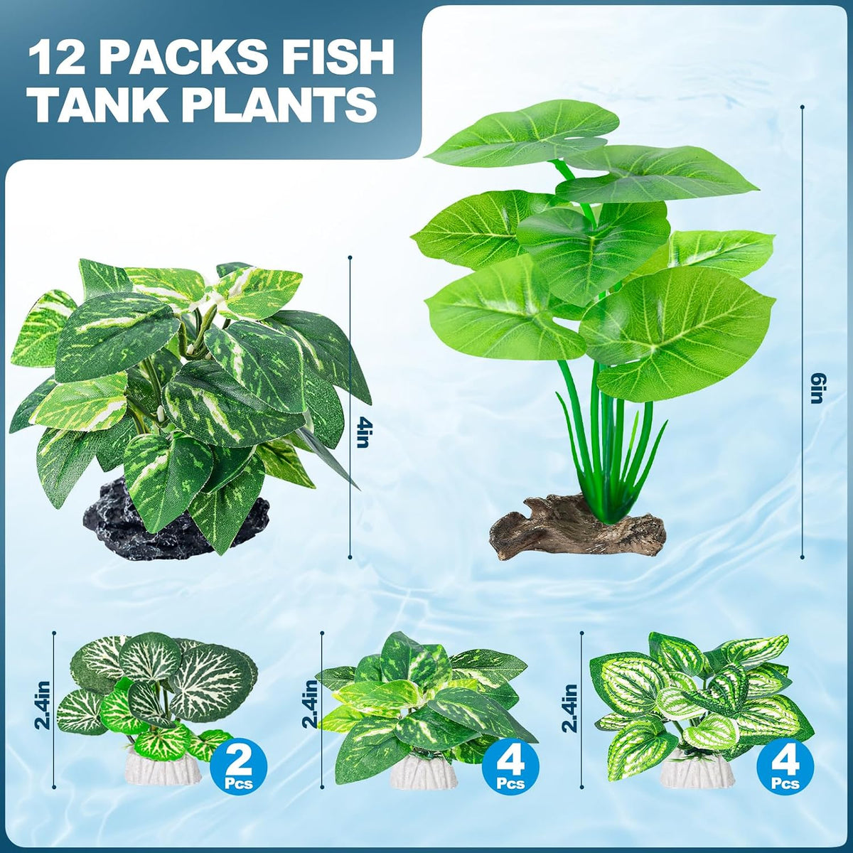 CousDUoBe 12 Pcs Betta Fish Tank Decor，Silk Aquarium Plants Green - 12 Pcs Silk Aquarium Plants（Style A） - image 3