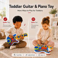 Toddler Guitar Toy, Kids Guitar and Piano with Lullaby Projector - Blue - image 2