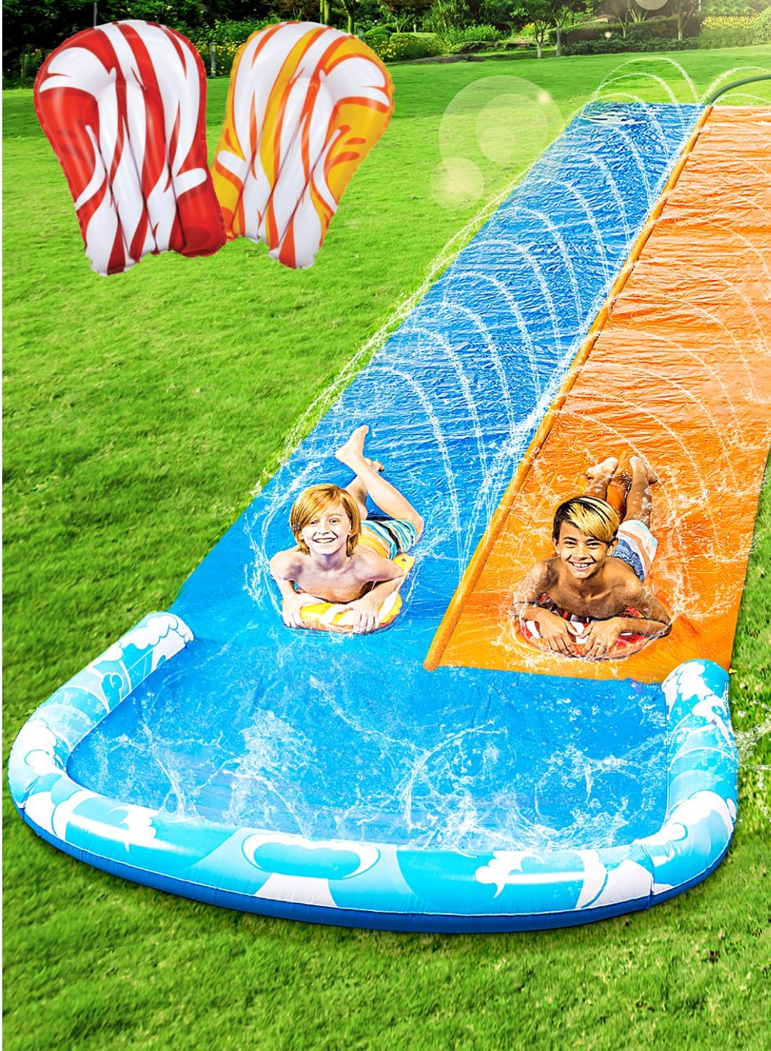 JOYIN 22.5ft Water Slides and 2 Bodyboards - Blue, Orange / 22.5FT