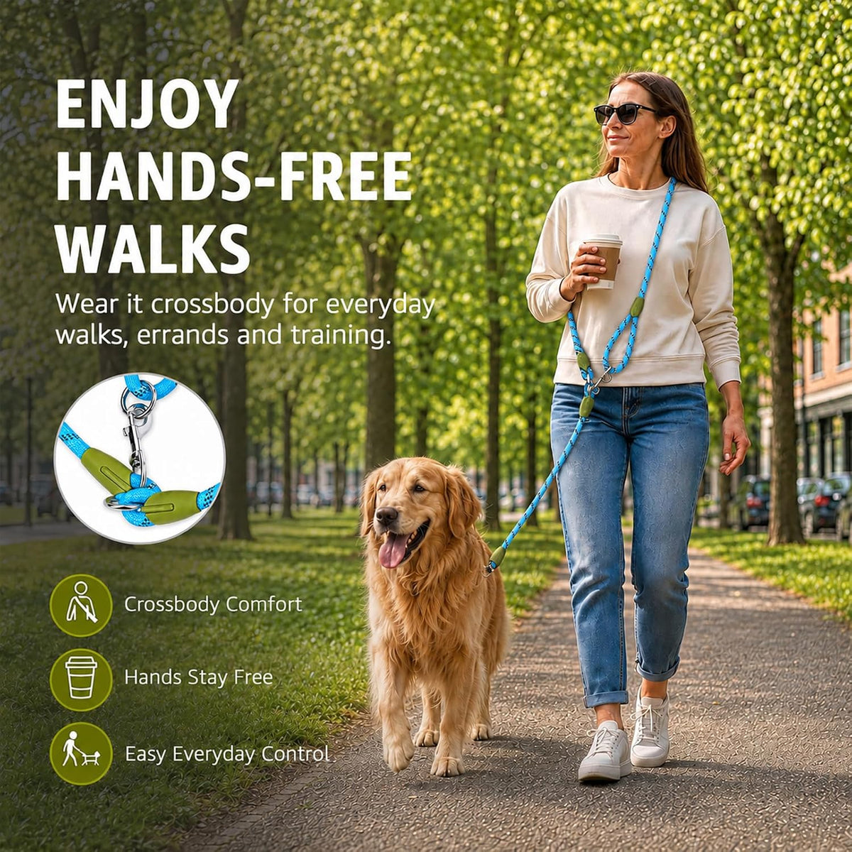 Hands Free Dog Leash Crossbody Dog Running Leash Handsfree Pet Rope - Blue / For Single Dog - image 2