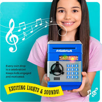 Piggy Bank for Kids, Electronic Money Saving Box w/Code - Blue & Silver - image 3