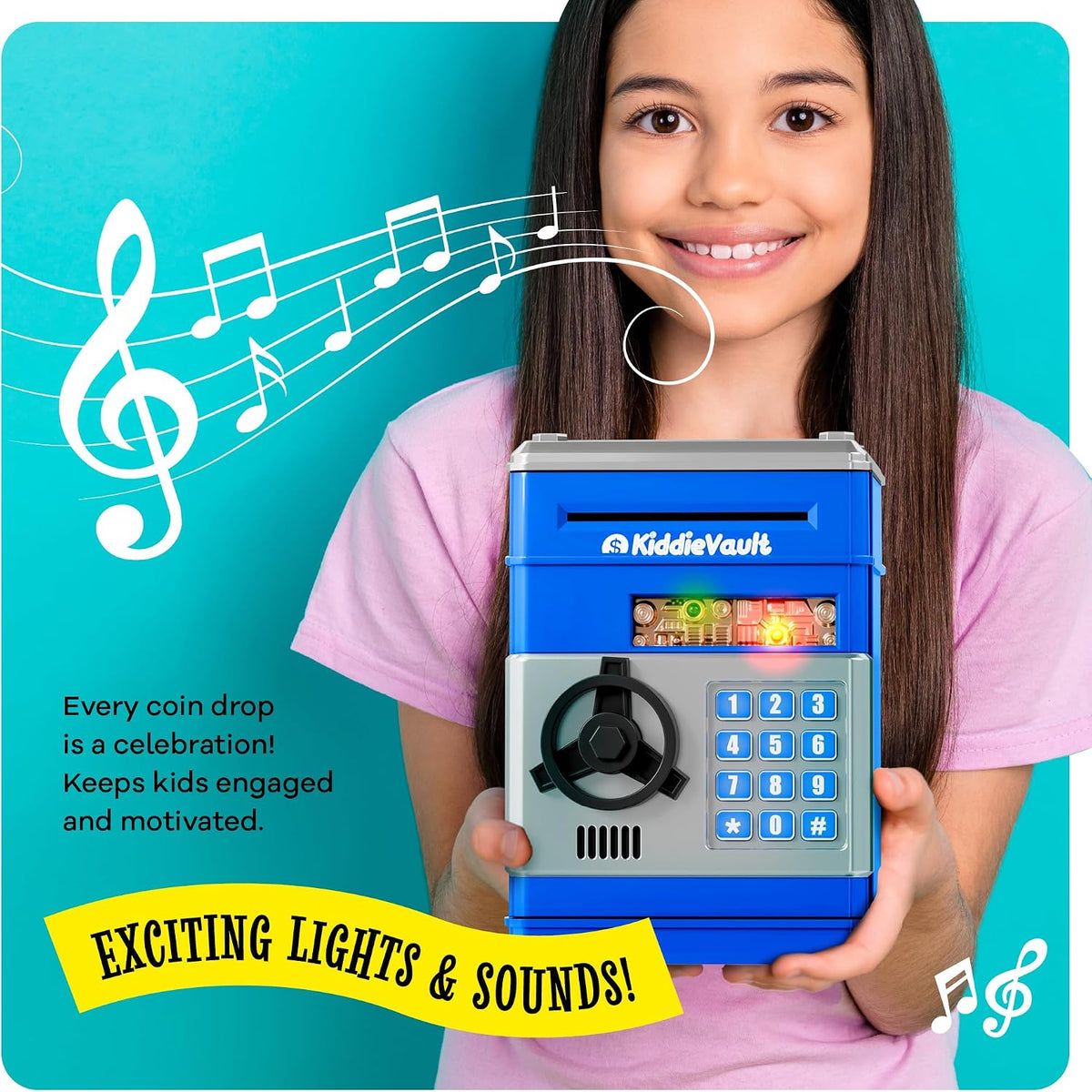 Piggy Bank for Kids, Electronic Money Saving Box w/Code - Blue & Silver - image 3
