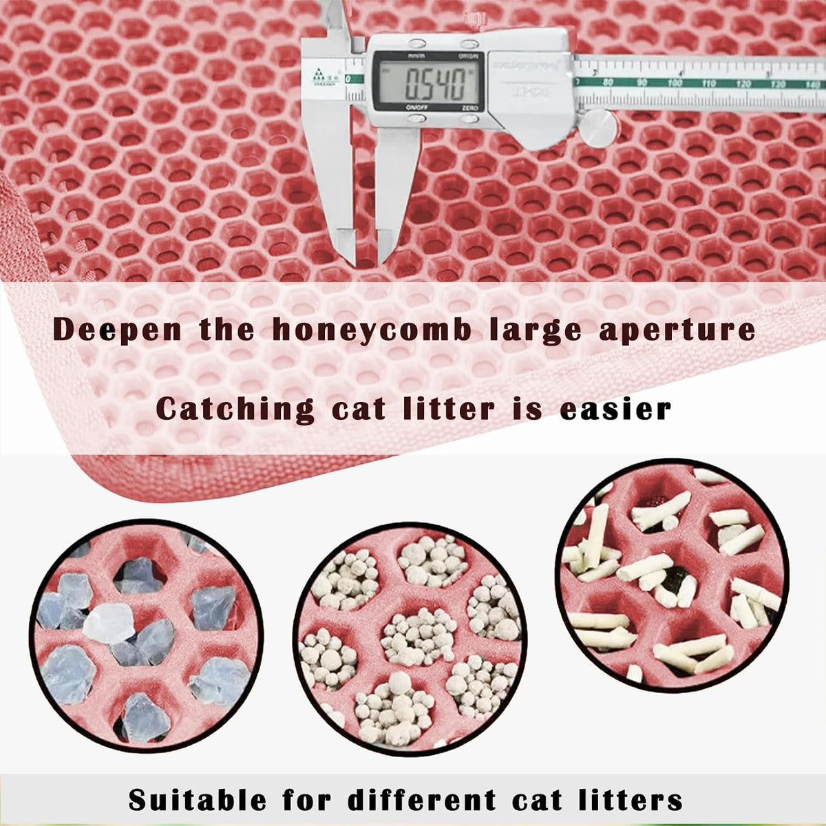 Cat Litter Mat, Honeycomb Double Layer Litter Trapping Mat – Daily Care for Cats - Pink / 45x26 Inches - image 2