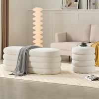 Storage Ottoman Bench 49.2 Inch Upholstered Fabric Storage Bench for Bedroom End of Bed Aesthetic Large Oval Ottoman for Living Room Entryway (Ivory)