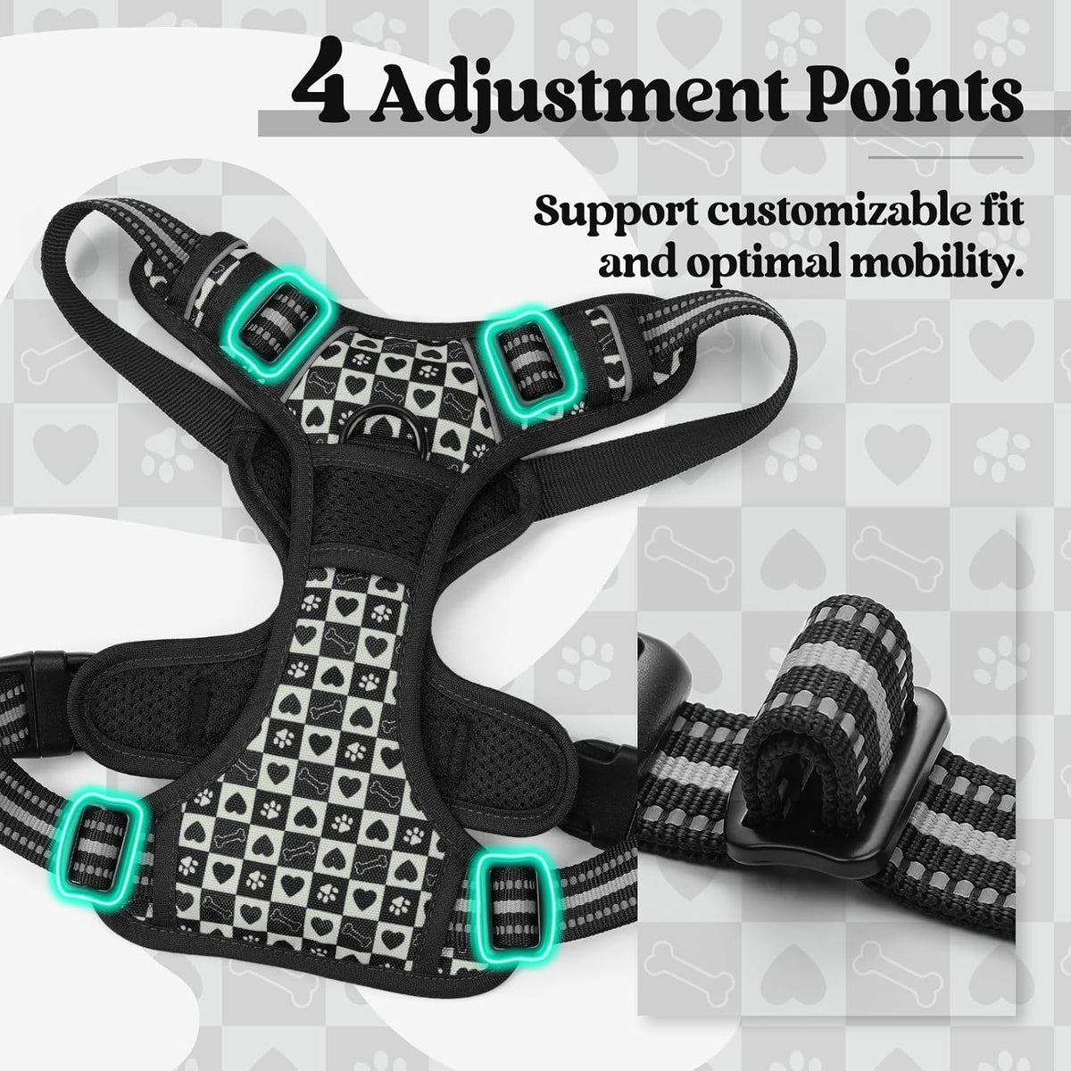 rabbitgoo Dog Harness, No Pull for Large Dogs with 2 Leash Clips - X-Large / Black Grid - image 4