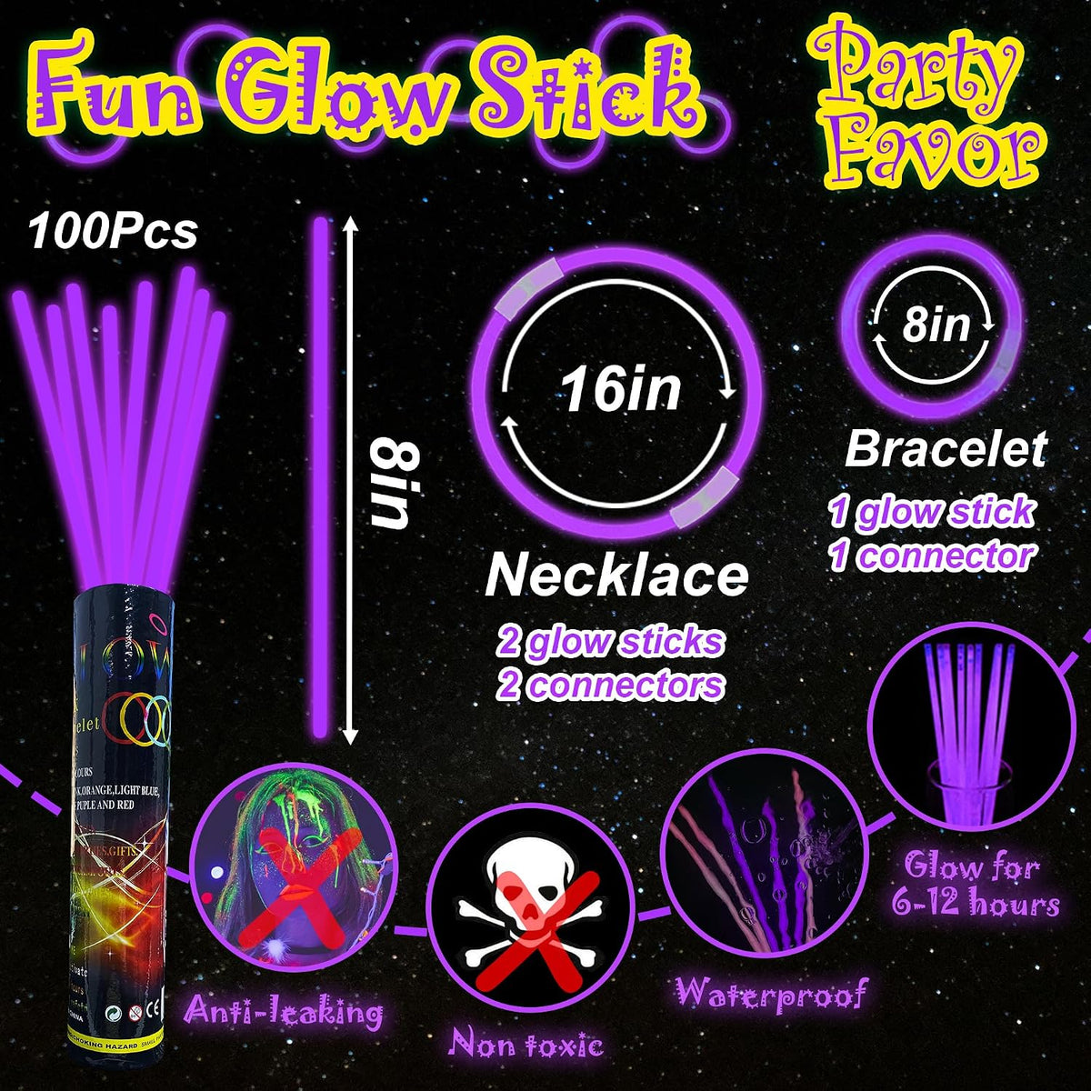 ILHSTY 100 pack green 8 inch glow sticks with connectors for necklaces - view 31