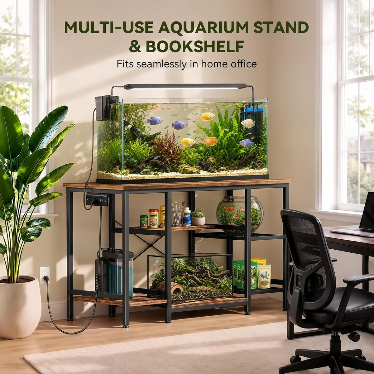 5-10 Gallon Fish Tank Stand with Storage Shelves - Rustic Brown / 55-75 Gallon-3 Tier - image 3