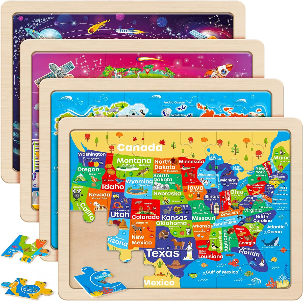 SYNARRY Large Unicorn Princess Fairy Wooden Puzzles for Kids Ages 4-6 – Fun for Kids & Family - US World Earth Solar System