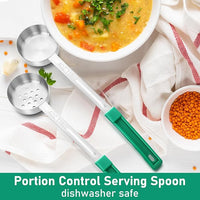 16 Pcs Portion Control Serving Spoons, Restaurant Measuring Serving Ladle Utensils, Portion Control Slotted Scoops for Weight Loss, Solid and Perforated Scoops(Green,4 oz)