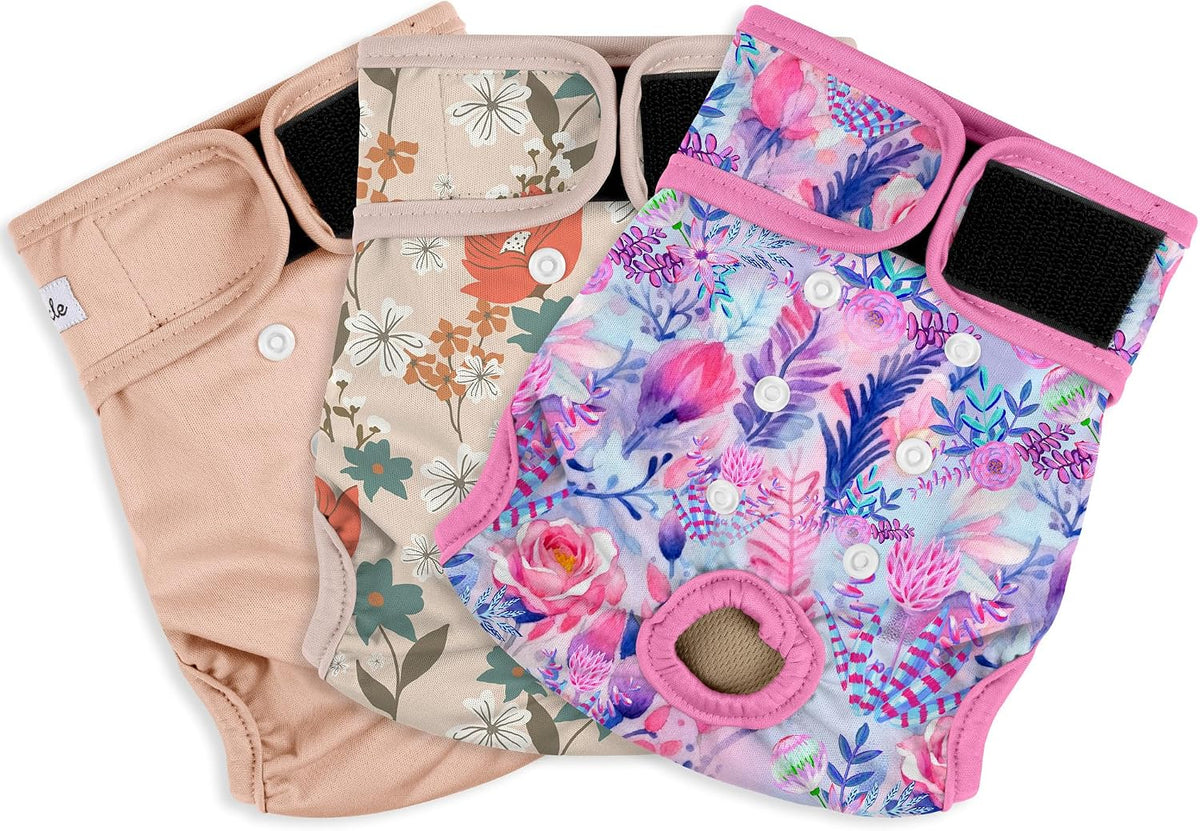 Washable Female Dog Diapers - XX-Large(27.5"-33"Waist) / Colorful and Pink Flowers - image 2
