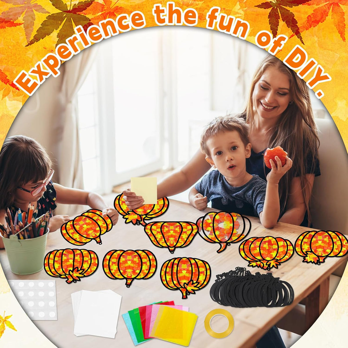QOUBAI 32 Sets Halloween Bats Suncatchers Craft Kit DIY Window - Fall Pumpkin - image 4