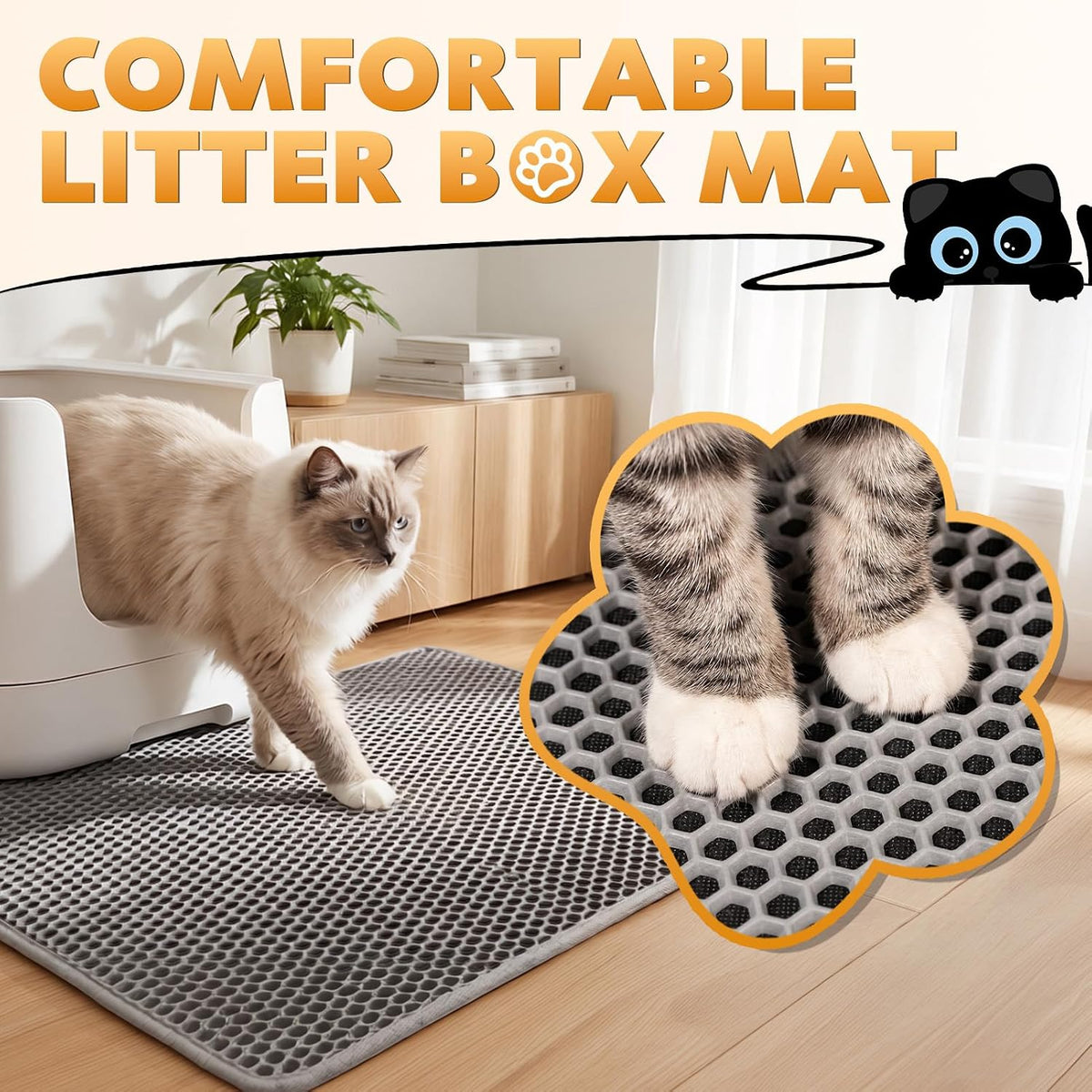 Cat Litter Mat 24"x15", Double Layer Waterproof Litterbox Mat - 30x24 Inch / Gray - image 2