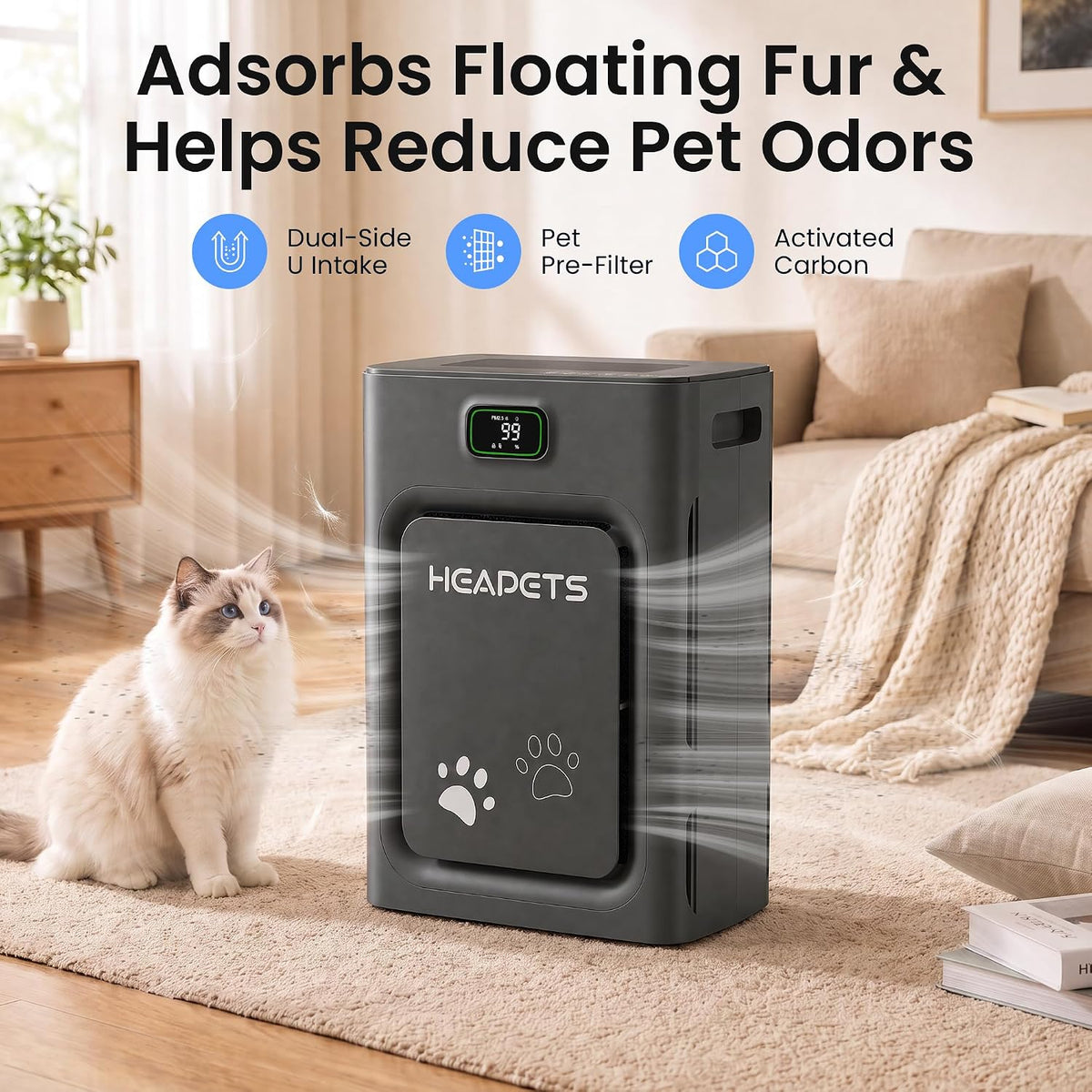 Pet Air Purifier for Home Large Room 2500 Sq Ft - Black - image 2