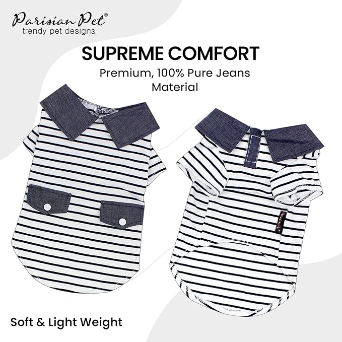 Parisian Pet Preppy Boy Polo Dog Shirt – Puppy Outfits – 100% Cotton Doggie Clothes – Cute Machine Washable Puppy Apparel - Dog Shirts for Small Dogs S