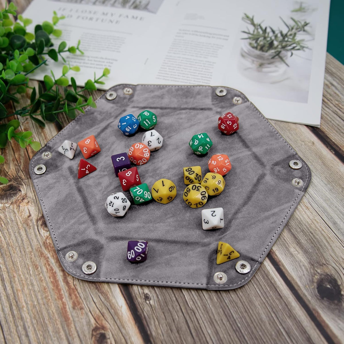 SIQUK 4 Pieces Dice Tray Set Foldable Dice Trays Hexagon Dice Rolling - Camel, Sky Blue, Black and Gray - image 4