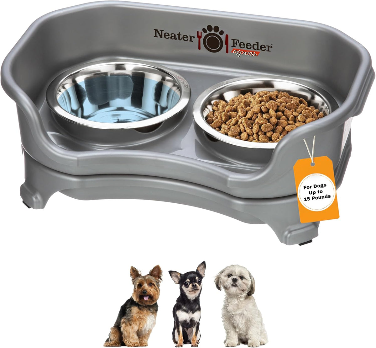 Neater Feeder Express Mess Proof Dog Bowls Elevated for Small Breeds - Small w/ Standard Bowls / Gunmetal Grey