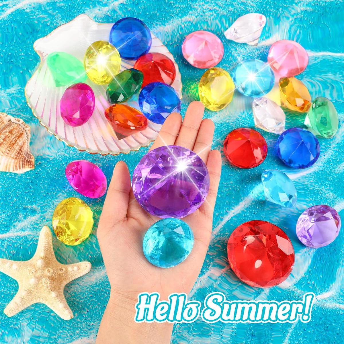 MARFOREVER diving gems pool toys, 15 colorful acrylic diamonds in two sizes - view 6